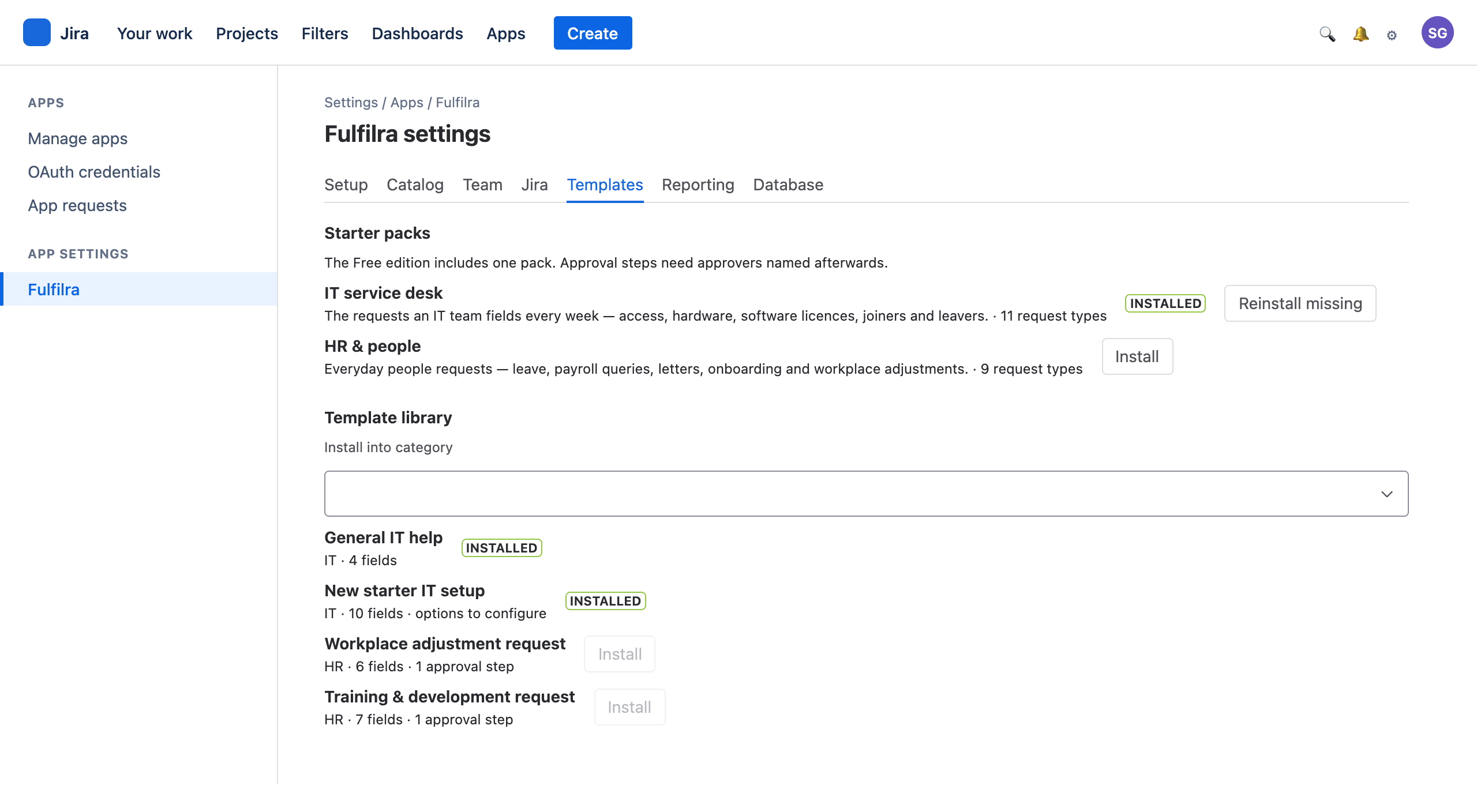 Starter packs and the template library in Fulfilra's admin settings